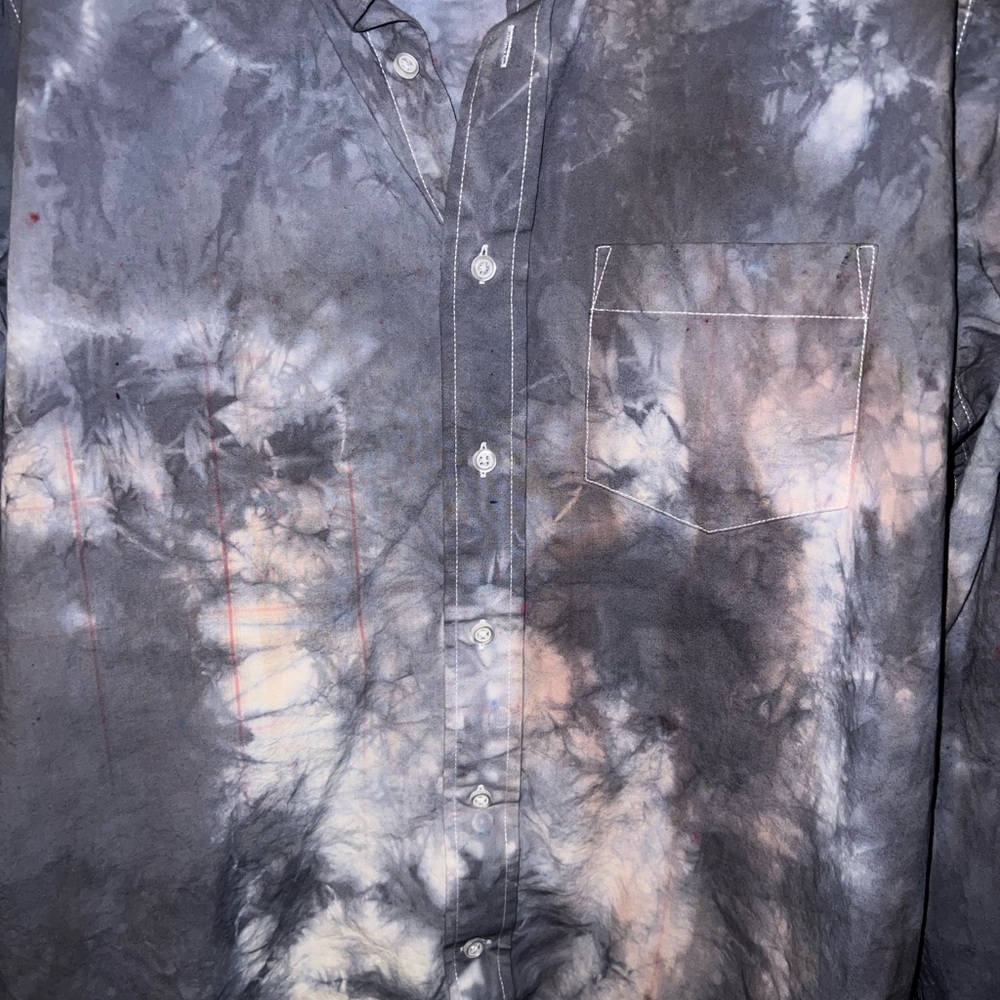 George Acid Wash Gray Retro Classic Button Up Long Sleeve Collar Shirt Size M - Picture 6 of 9